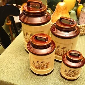Vintage Wheat Pattern Milkcan Ceramic Canister Set